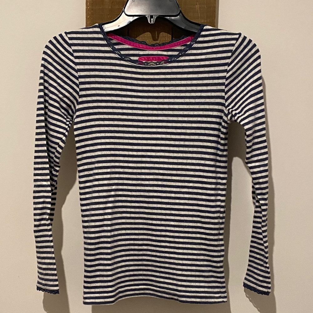 Boden Navy and White Striped Long Sleeve Tee